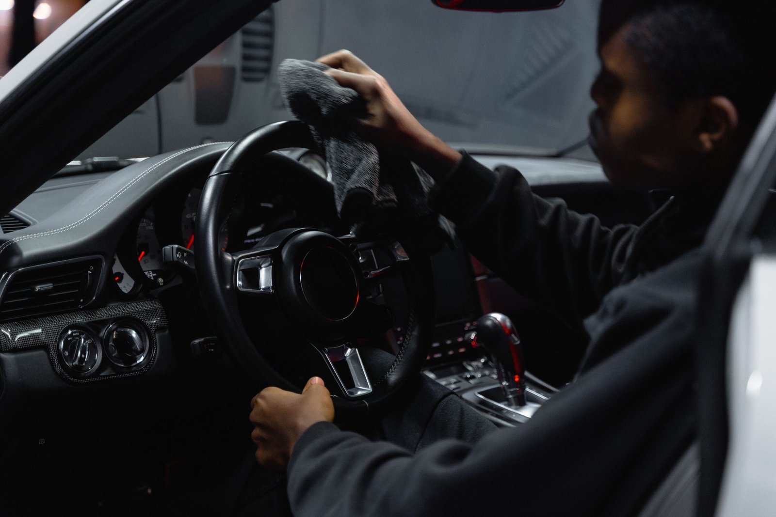 Interior detailing work inside a vehicle